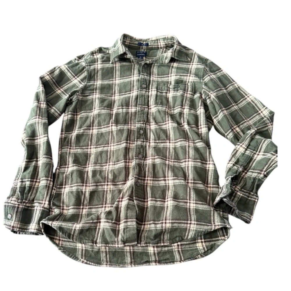 J. Crew Tartan Flannel Button-Down Shirt Men’s S Small Green Brown Cream